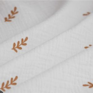 Couverture double gaze coton / polaire - Feuille terracotta