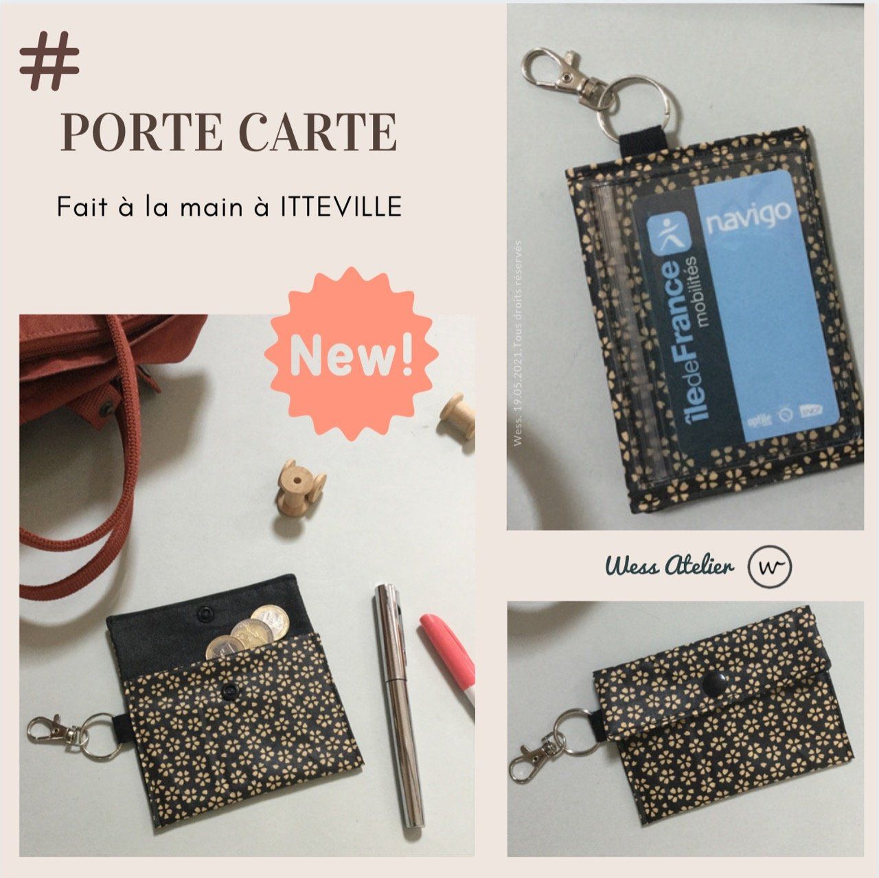 Porte carte  Noir fleuri - Wessatelier